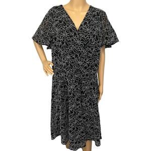 NWT Lane Bryant Lace Floral Wrap Dress Black Embroidered 2X Plus Size 20